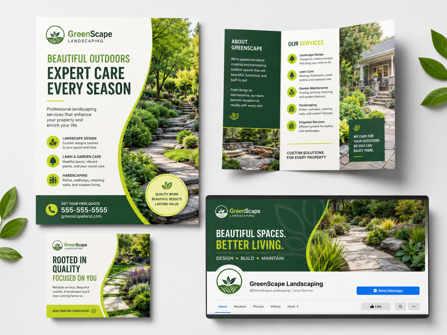 Landscaping social tile and Facebook cover branding mockup