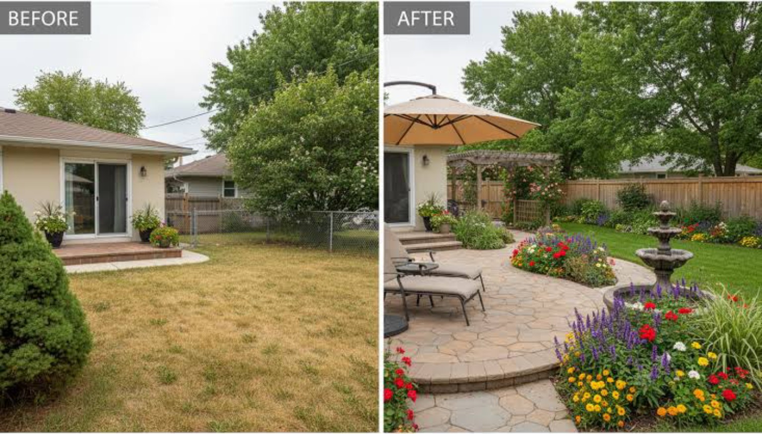 Real landscaping before and after transformation